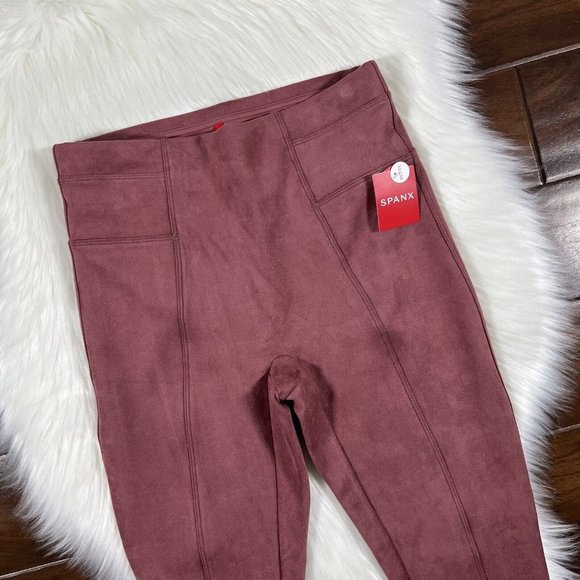 Spanx Size Small Petite Rich Rose Faux Suede Leggings Pants - Picture 2 of 10